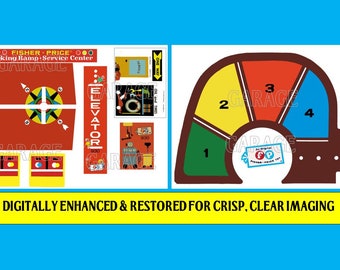 Vintage Fisher Price Little People Reproduction Lithos Stickers Decals for #930 Garage