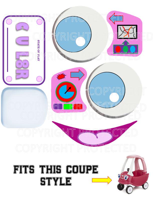 Replacement Decals Fit Little Tikes Cozy Coupe Car PINK PURPLE Large Eyes High Gloss Peel & Stick