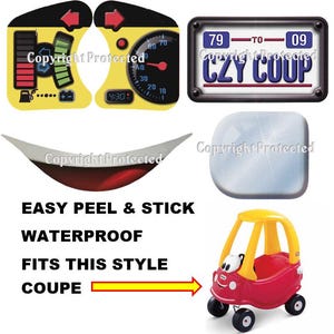 Reproduction Decals Fit Little Tikes Cozy Coupe Car High Gloss Strong Adhesion Peel & Stick