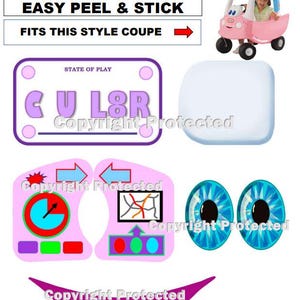 Naklejki zamienne pasują do samochodu Little Tikes Cozy Coupe RÓŻOWY FIOLETOWY Smile Wysoki połysk Odklej i przyklej