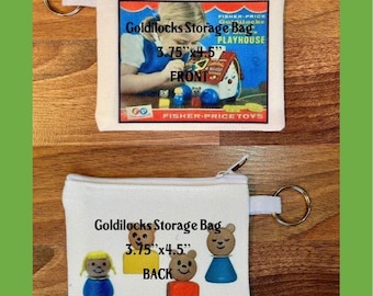 Custom Storage Bag for Vintage Fisher Price Little People Parts Pieces People #151 Goldilocks & 3 Bears Cottage