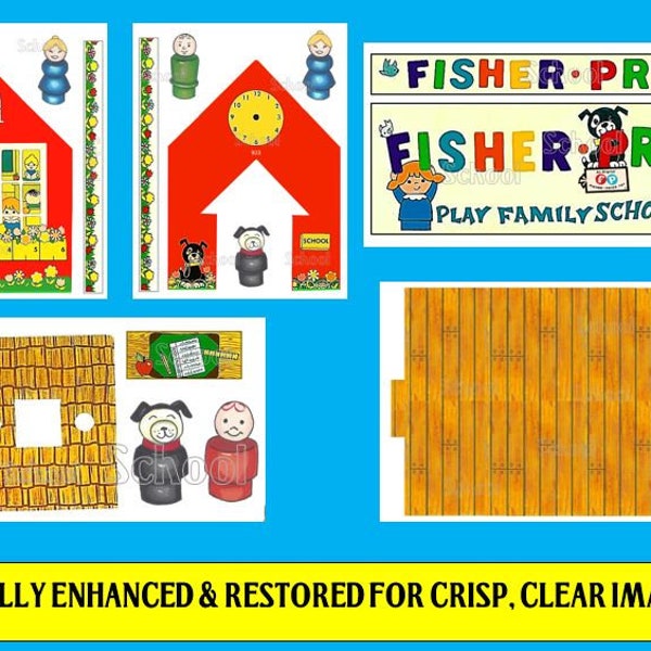 Vintage Fisher Price Little People Reproduction Lithos Stickers Decals for #923 School Schoolhouse