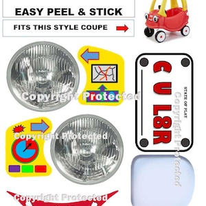 Replacement Decals Fit Little Tikes Cozy Coupe Car REALISTIC LOOKING HEADLIGHTS High Gloss Peel & Stick