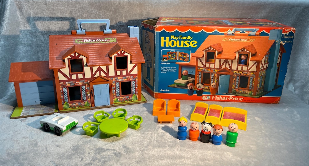 Vintage Fisher Price Little People 952 House Brown With BOX COMPLETE vintage-fisher-price-little-people-952-house-brown-with-box-complete