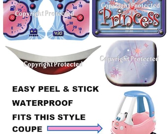 Reproduction Decals Fit PINK Little Tikes Cozy Coupe Car PRINCESS High Gloss Strong Adhesion Peel & Stick