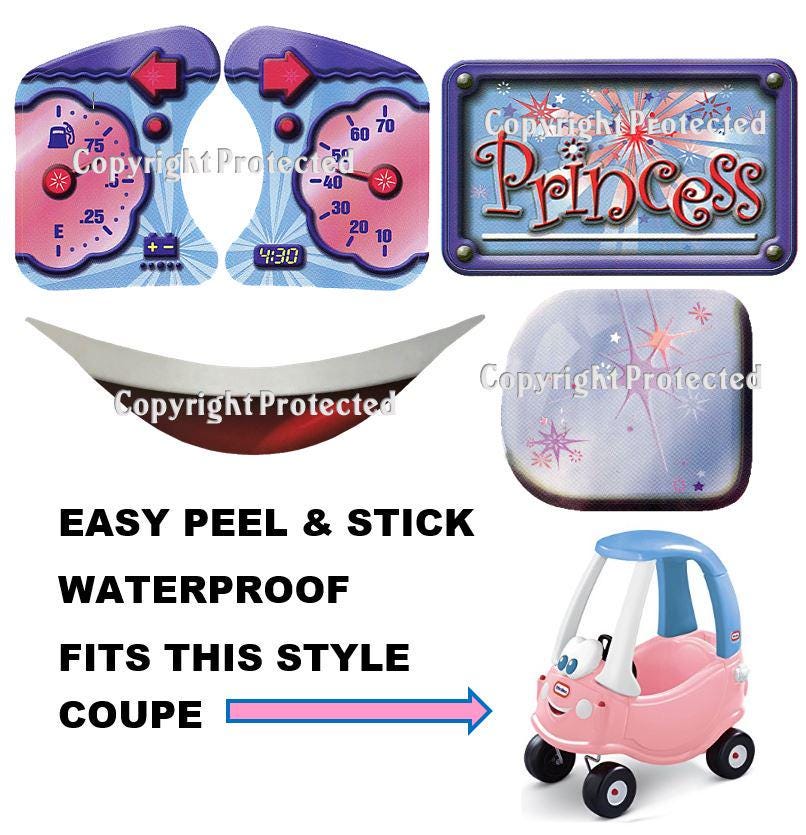Reproduction Decals Fit PINK Little Tikes Cozy Coupe Car PRINCESS High Gloss Strong Adhesion Peel & Stick