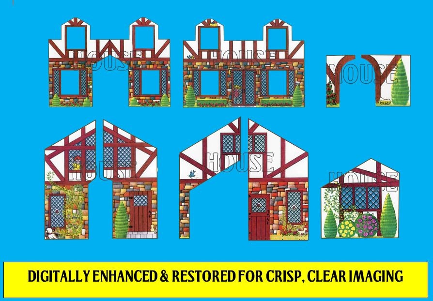 Vintage Fisher Price Little People Reproduction Lithos Stickers Decals for #952 House Brown Tudor