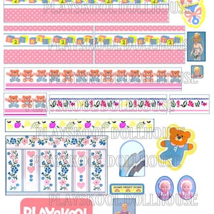 PLAYSKOOL 1991 Grande Reprodução de Casa de Bonecas Vitoriana Adesivos Decalques Etiquetas