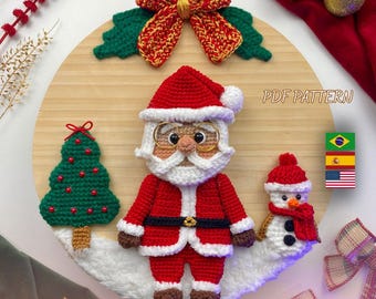 Amigurumi crochet pattern, Wooden Santa Claus sign to decorate, DIY