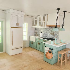 Dollhouse Lower Kitchen Cabinets (Unpainted) With Mini Sink and Oven, 1:12 Scale, Mini Kitchen, With Opening Cabinets and Drawers