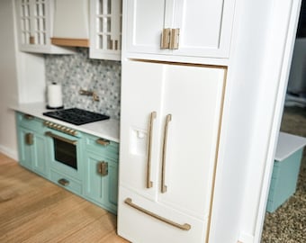 Dollhouse Kitchen Fridge Cabinet (Unpainted), Miniature Food, 1:12 Scale, Mini Kitchen with Opening Doors