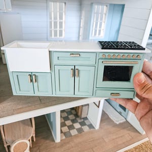 Dollhouse Kitchen Cabinets (Unpainted) With Mini Sink and Oven, Miniature Food, 1:12 Scale, Mini Kitchen, With Opening Cabinets and Drawers