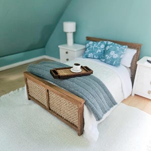 Dollhouse Miniature Coastal Bed Frame, Faux Stained Dollhouse Bed, Mini Decor, Dollhouse Accessories, Mini Bedroom Furniture, 1:12 Scale