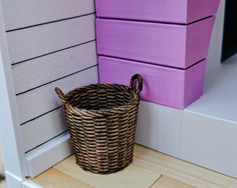 Dollhouse Miniature Wicker Basket, Faux Stained Dollhouse Basket, Mini Decor, Dollhouse Accessories, 1:12 Scale