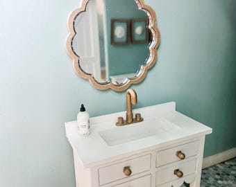 Tocador de baño en miniatura para casa de muñecas con cajones que se abren (sin pintar), tocador para casa de muñecas, accesorios para casa de muñecas, muebles para casa de muñecas