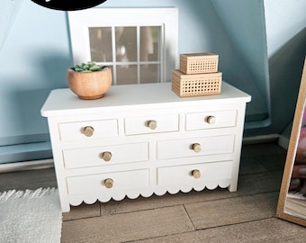 Dollhouse Miniature Dresser with Scallops and Opening Drawers (Unpainted), Dollhouse Dresser, Mini Decor, Dollhouse Accessories, 1:12 Scale
