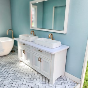Puppenhaus Miniatur Badezimmer Waschtisch (unbemalt), Puppenhaus Zubehör, Puppenhaus Möbel, Puppenhaus Waschtisch für das Puppenhaus Badezimmer