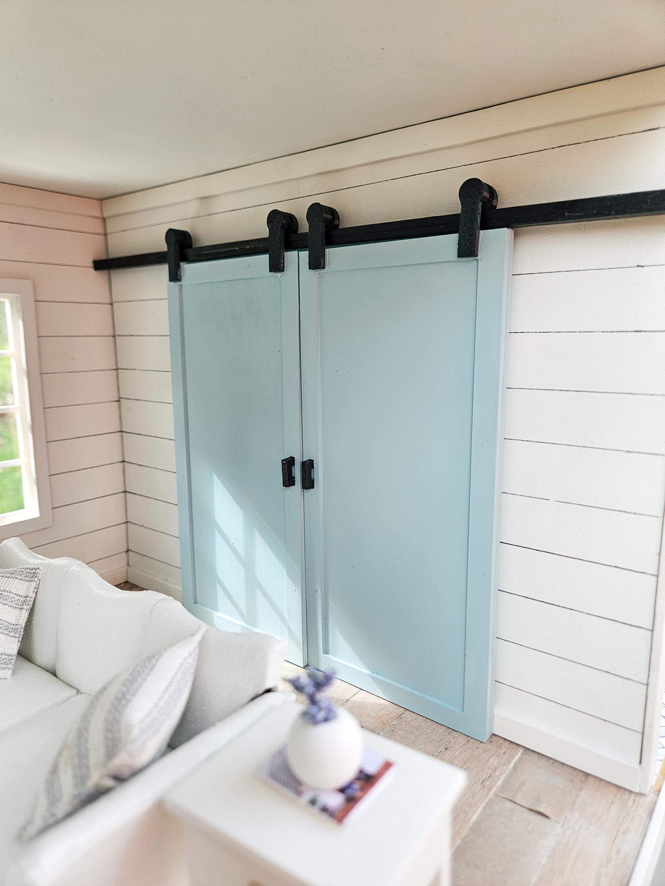 1:12 Scale Dollhouse Barn Doors - Miniature Wooden Sliding Doors For Model Homes