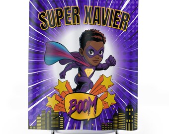 Personalized Superhero Shower Curtain, African American Boy Bathroom Decor