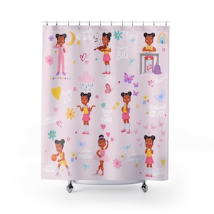 Cortina de ducha con arte que empodera a las chicas negras: Afirmaciones positivas