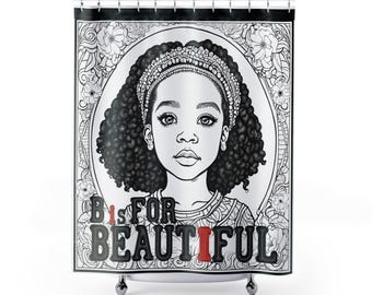 Black Princess Shower Curtain: African American Girl, Floral Bathroom Decor