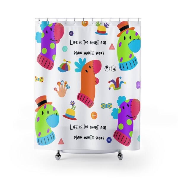 Inspiring Quote Sock/Finger Puppet Shower Curtain for Children's Bathroom Decorations Housewarming Gift for Siblings Preschooler Playtime