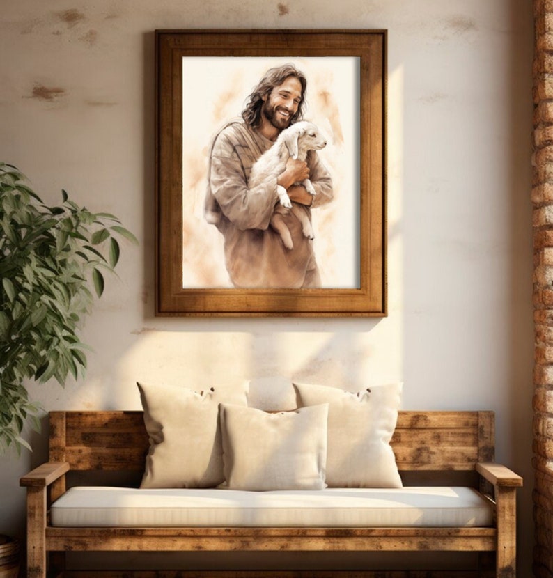 Jesus Cuddling Lamb Wall Art Lamb in Jesus Arms Picture Good Shepard ...