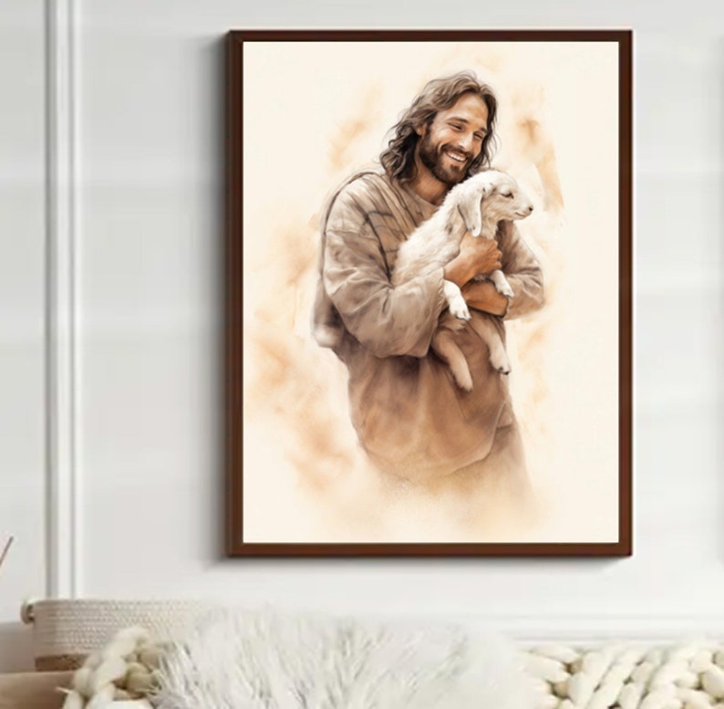 Jesus Cuddling Lamb Wall Art Lamb in Jesus Arms Picture Good Shepard ...