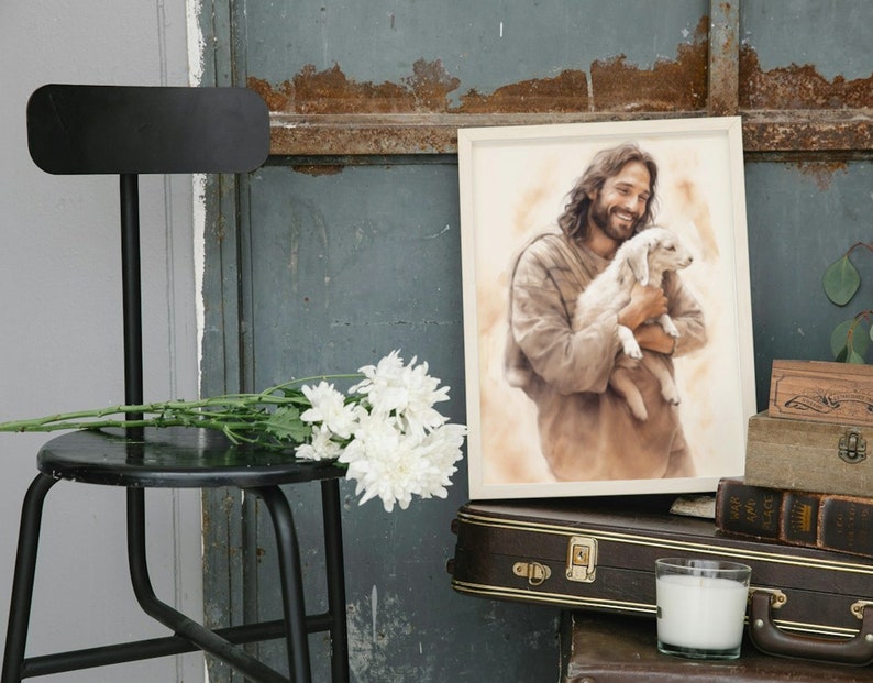 Jesus Cuddling Lamb Wall Art Lamb in Jesus Arms Picture Good Shepard ...