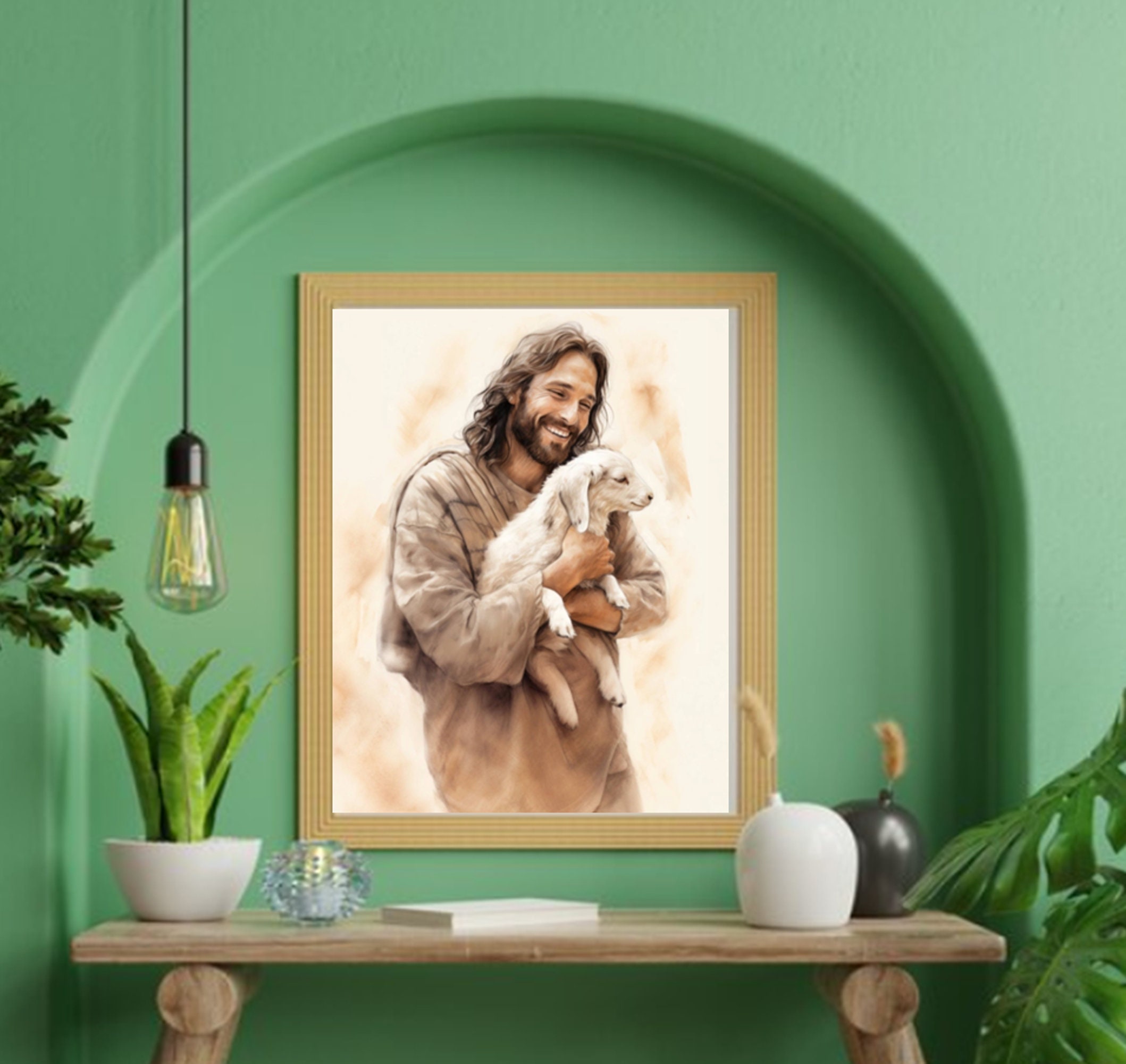 Jesus Cuddling Lamb Wall Art Lamb in Jesus Arms Picture Good Shepard ...