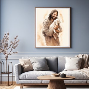 Jesus Cuddling Lamb Wall Art Lamb in Jesus Arms Picture Good Shepard ...