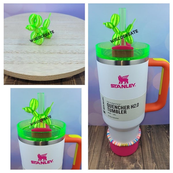 Colección de adornos de pajita Stanley de neón con forma de perro globo