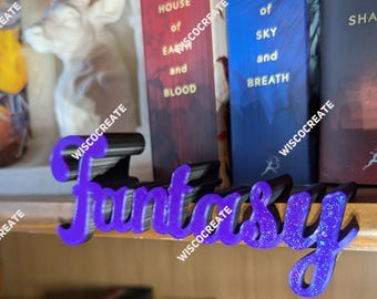 Book Genre Shelf Hanger | Fantasy, Mystery, Romance, Horror Shelf Labels | 3D Printed Bookshelf Signs | Book Lover Gift | Library Org