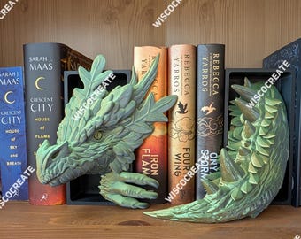 Forest Dragon Bookends – Fantasy Dragon Shelf Decor for Book Lovers and Fantasy Readers