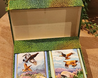 Baraja de cartas neumáticas vintage De La Rue, doble mazo Game Birds, caja verde, juego doble de cartas para coleccionistas.