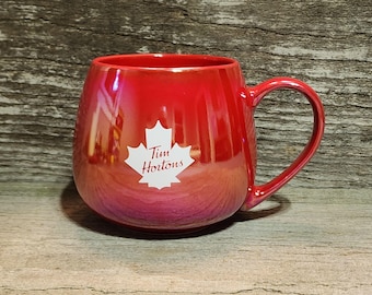 Tim Horton's Iridescent Red Coffee Mug, Tim Horton's Mug with Maple Leaf in Shiny Red, Coffee Mug, Vintage Coffee Cup, Canadian Icon Mug