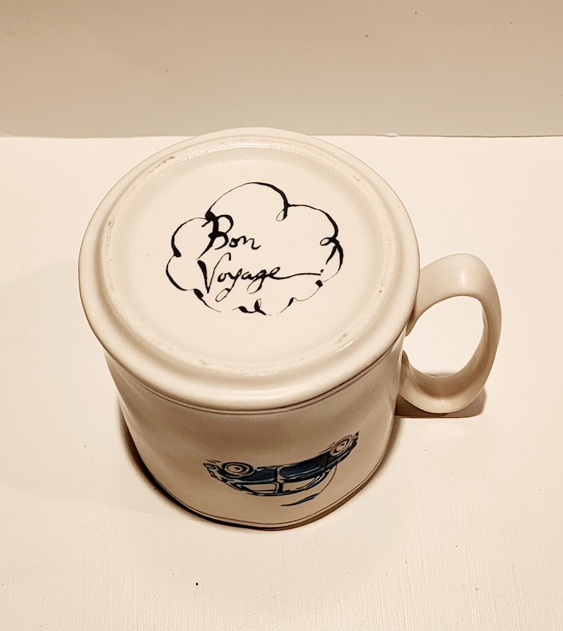Vintage Anthropologie Sketchbook "Bon Voyage" Mug, Car Sketch with Blue Polka Dots, Stoneware, Ceramic Cup, Travel Bug, Cottage core Bild 4