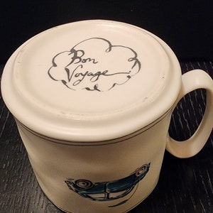 Vintage Anthropologie Sketchbook "Bon Voyage" Mug, Car Sketch with Blue Polka Dots, Stoneware, Ceramic Cup, Travel Bug, Cottage core Bild 7