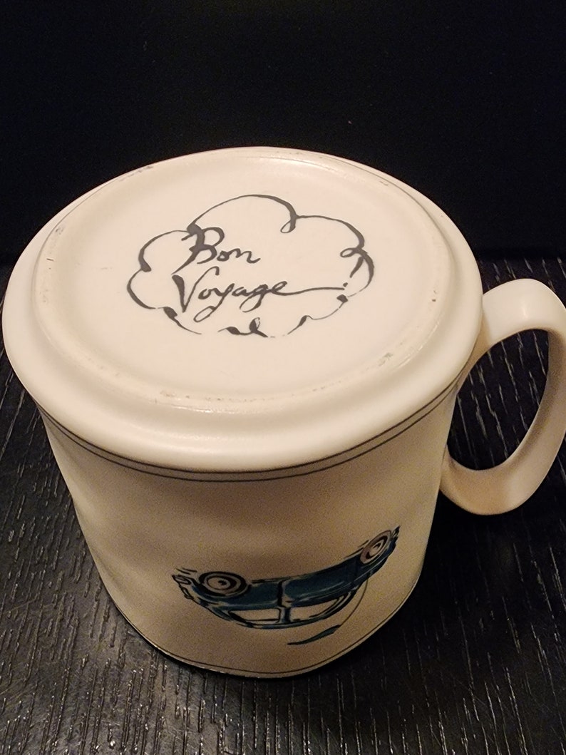 Vintage Anthropologie Sketchbook "Bon Voyage" Mug, Car Sketch with Blue Polka Dots, Stoneware, Ceramic Cup, Travel Bug, Cottage core Bild 7