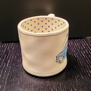 Vintage Anthropologie Sketchbook "Bon Voyage" Mug, Car Sketch with Blue Polka Dots, Stoneware, Ceramic Cup, Travel Bug, Cottage core Bild 10