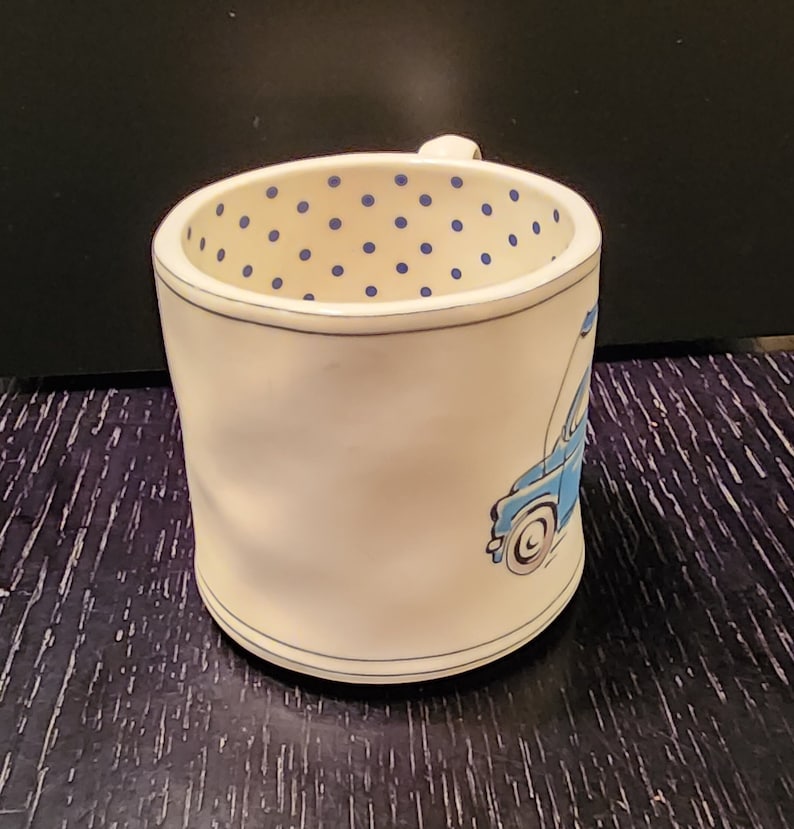Vintage Anthropologie Sketchbook "Bon Voyage" Mug, Car Sketch with Blue Polka Dots, Stoneware, Ceramic Cup, Travel Bug, Cottage core Bild 10