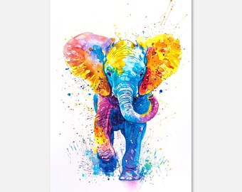 Watercolor Baby Elephant Nursery Art Colorful Baby Elephant Print Animal Wall Art for Kids Room Pop Art Baby Elephant Decor