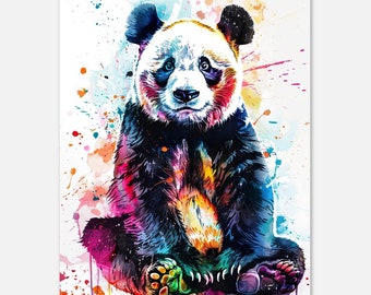 水彩パンダ保育園アート カラフルなパンダプリント 動物ウォールアート