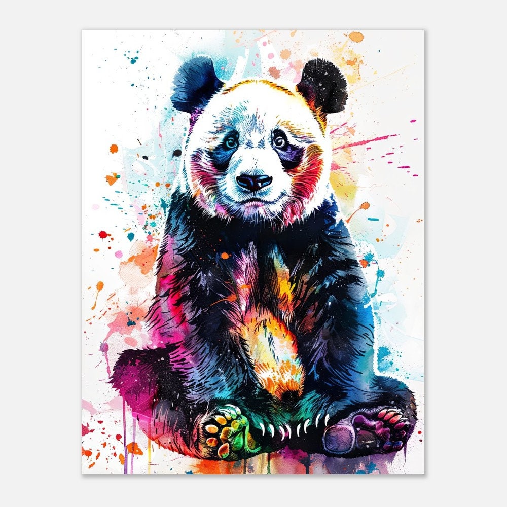 水彩パンダ保育園アート カラフルなパンダプリント 動物ウォールアート