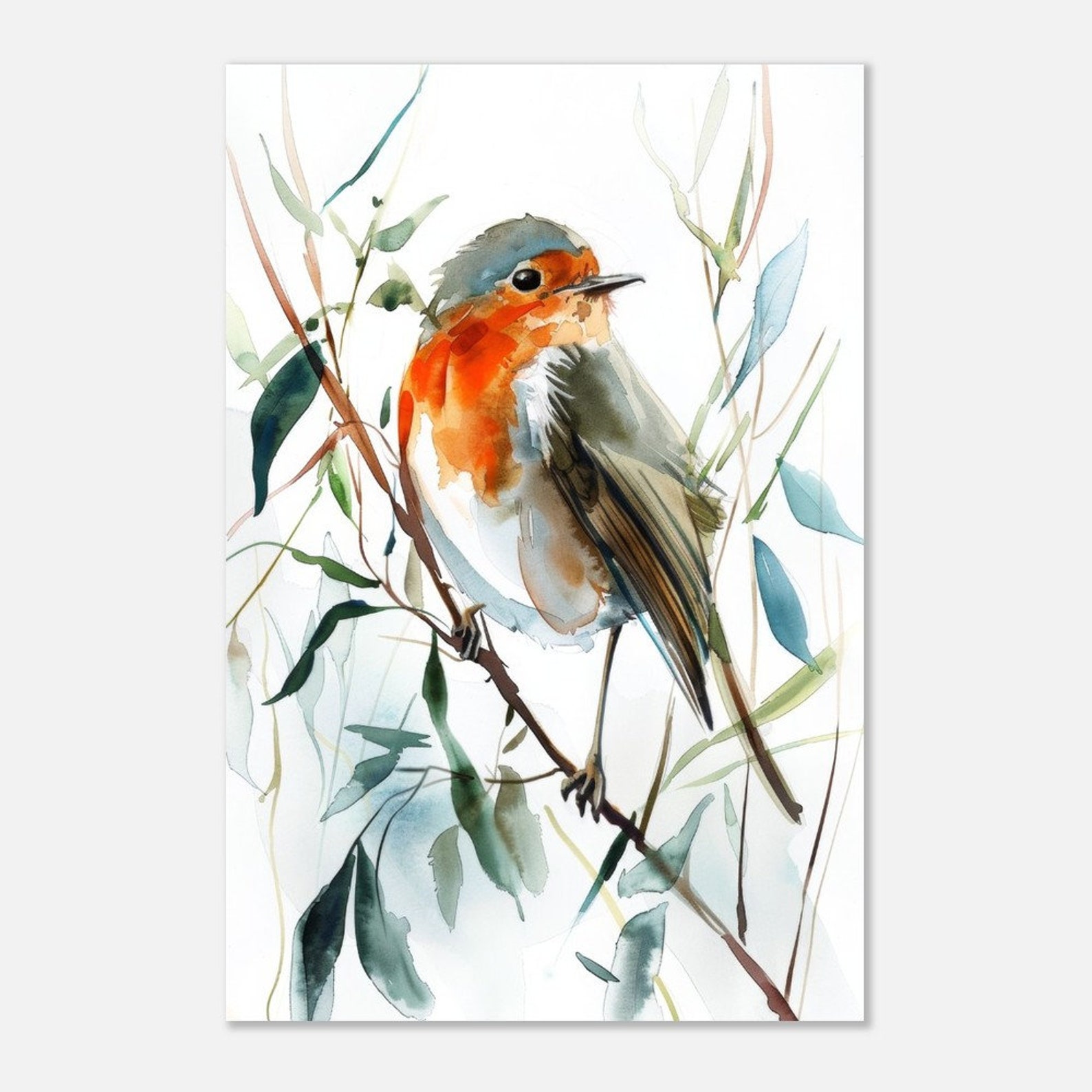 Robin Watercolor Print Bird Painting Modern Home Decor Living Room Wall ...