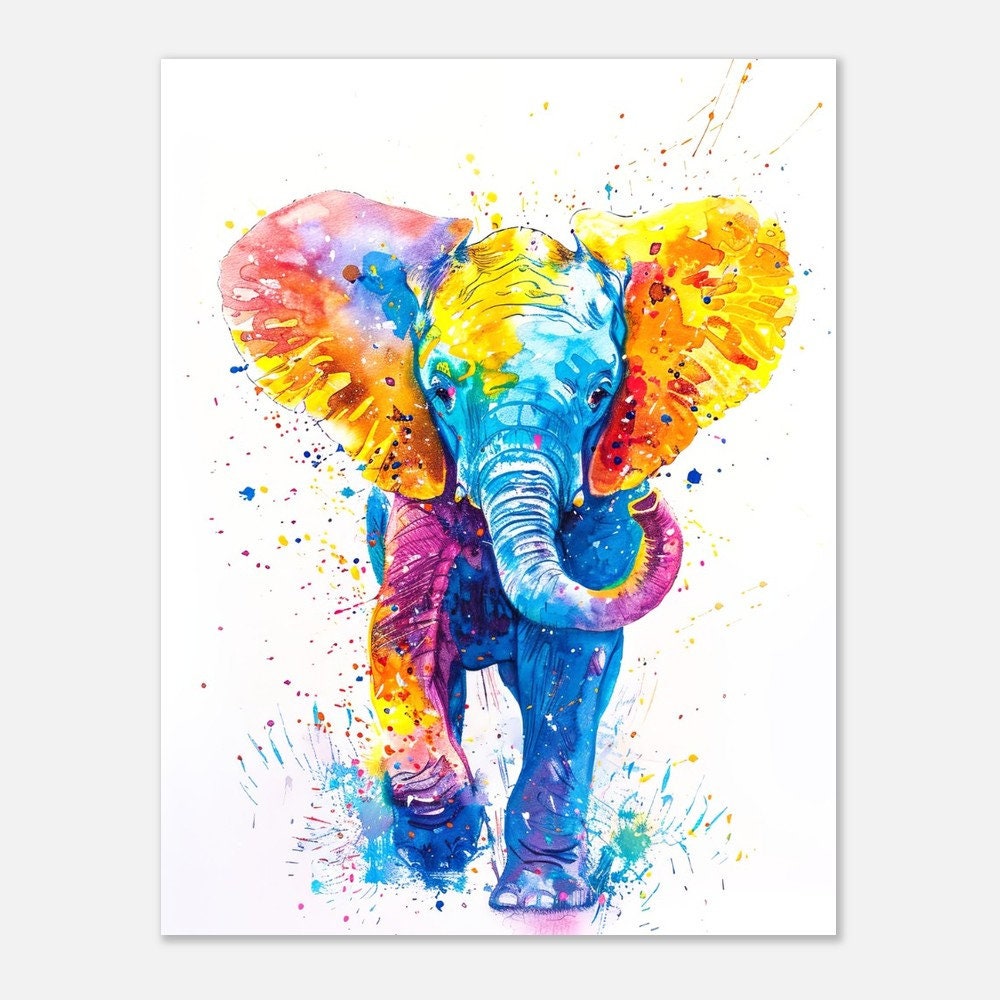 Watercolor Baby Elephant Nursery Art Colorful Baby Elephant Print ...