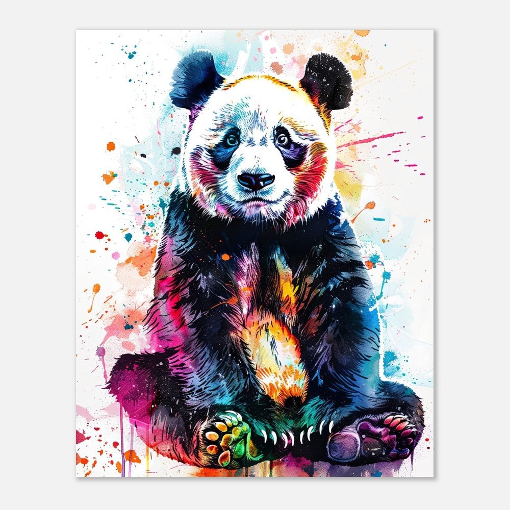 水彩パンダ保育園アート カラフルなパンダプリント 動物ウォールアート