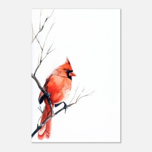 Kardinal Aquarell Druck Vogel Gemälde Winter Moderne Dekoration Schlafzimmer Wand Kunst Bauernhaus Dekor Vogelbeobachter Geschenk für Vogelliebhaber