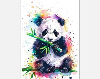 Watercolor Baby Panda Nursery Art Colorful Baby Panda Print Animal Wall Art for Kids Room Pop Art Panda Decor