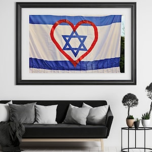 Israel Flag with Red Heart Print - Various Sizes